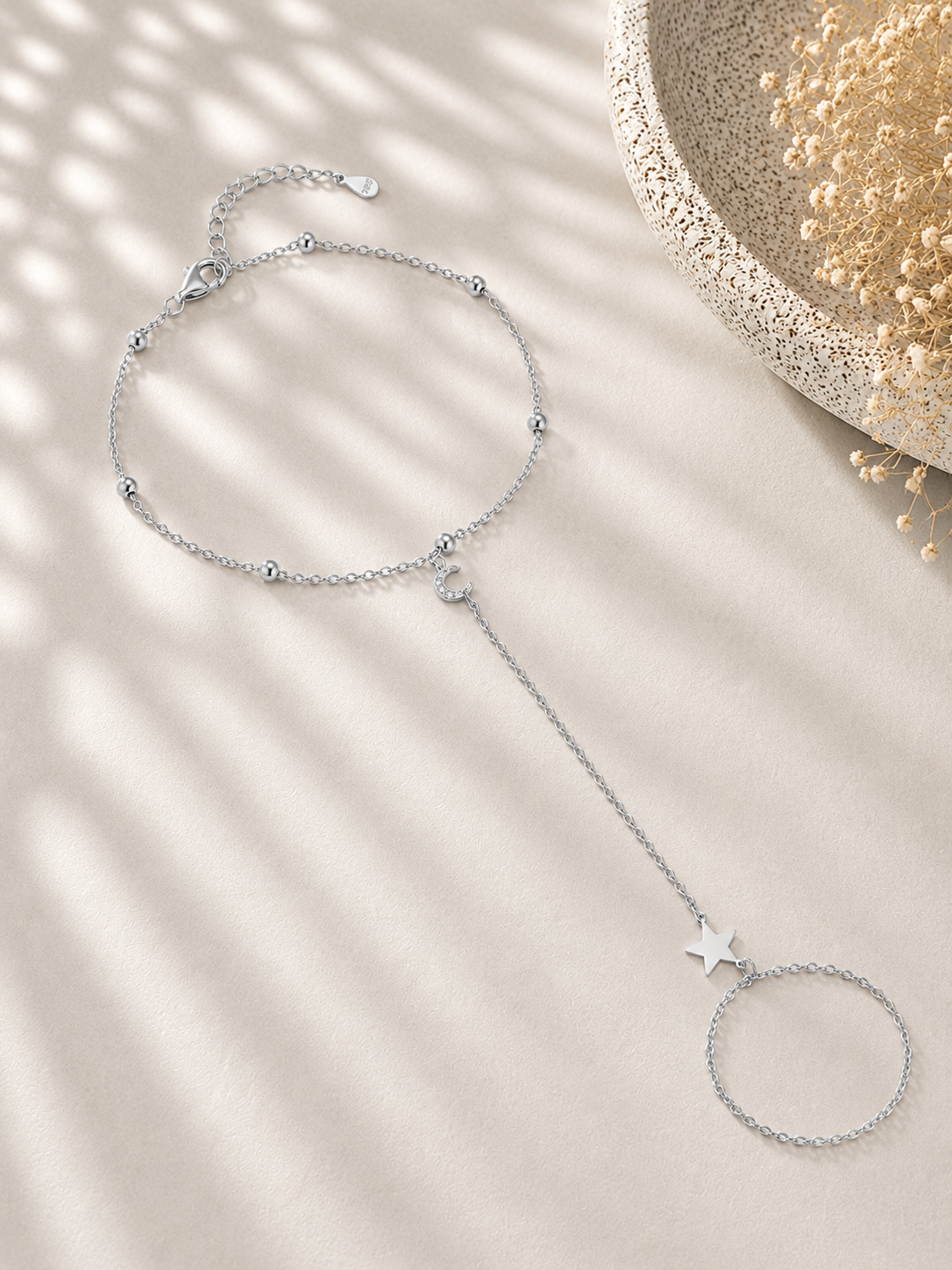 Detaliu lanț brățară din argint Celestial Moon & Star de sus