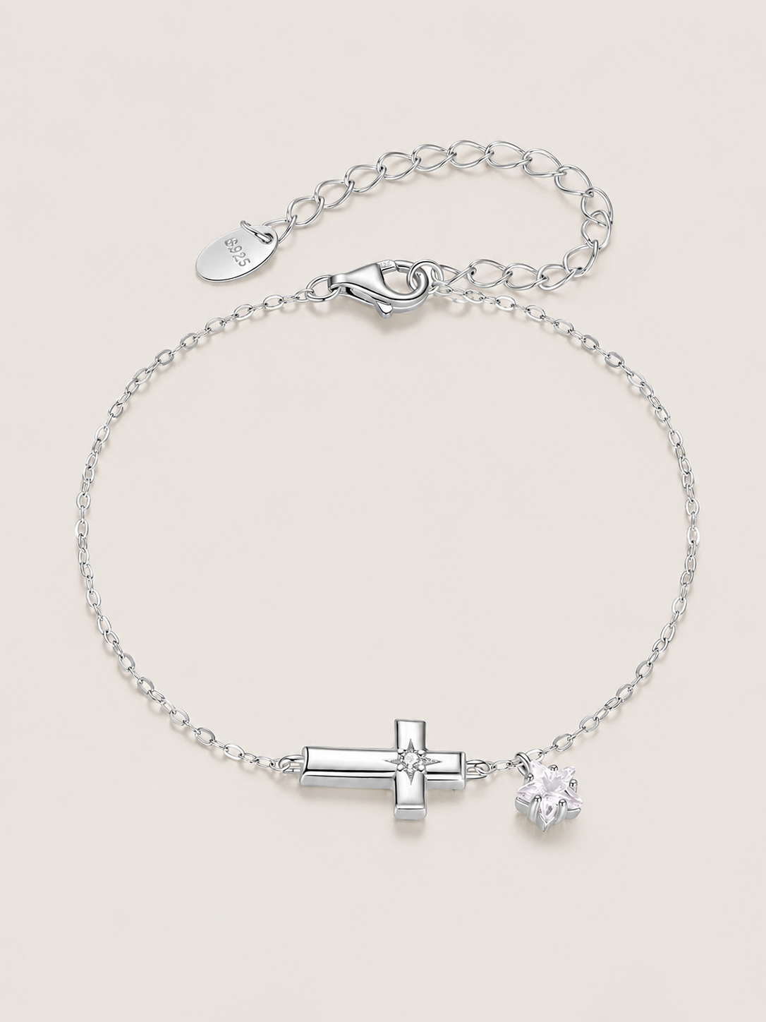 Brățară din argint 925 cu cruce și floare decorată cu zirconii 5A Faith and Blossom