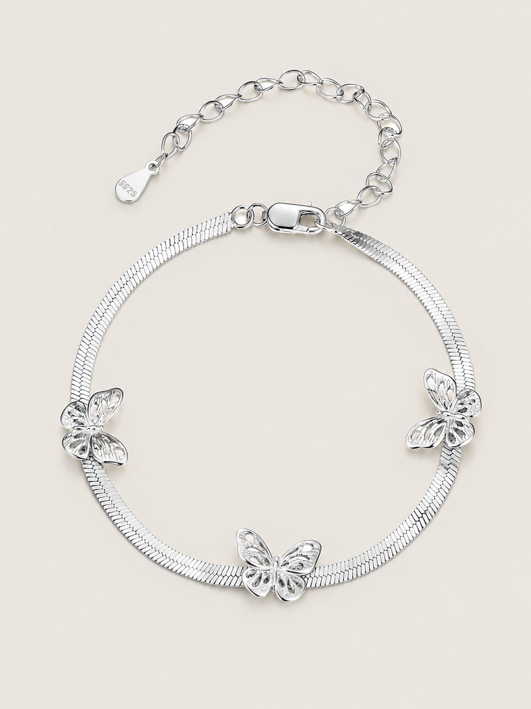 Brățară din argint 925 cu fluturi și lanț tip snake chain Flight of Grace