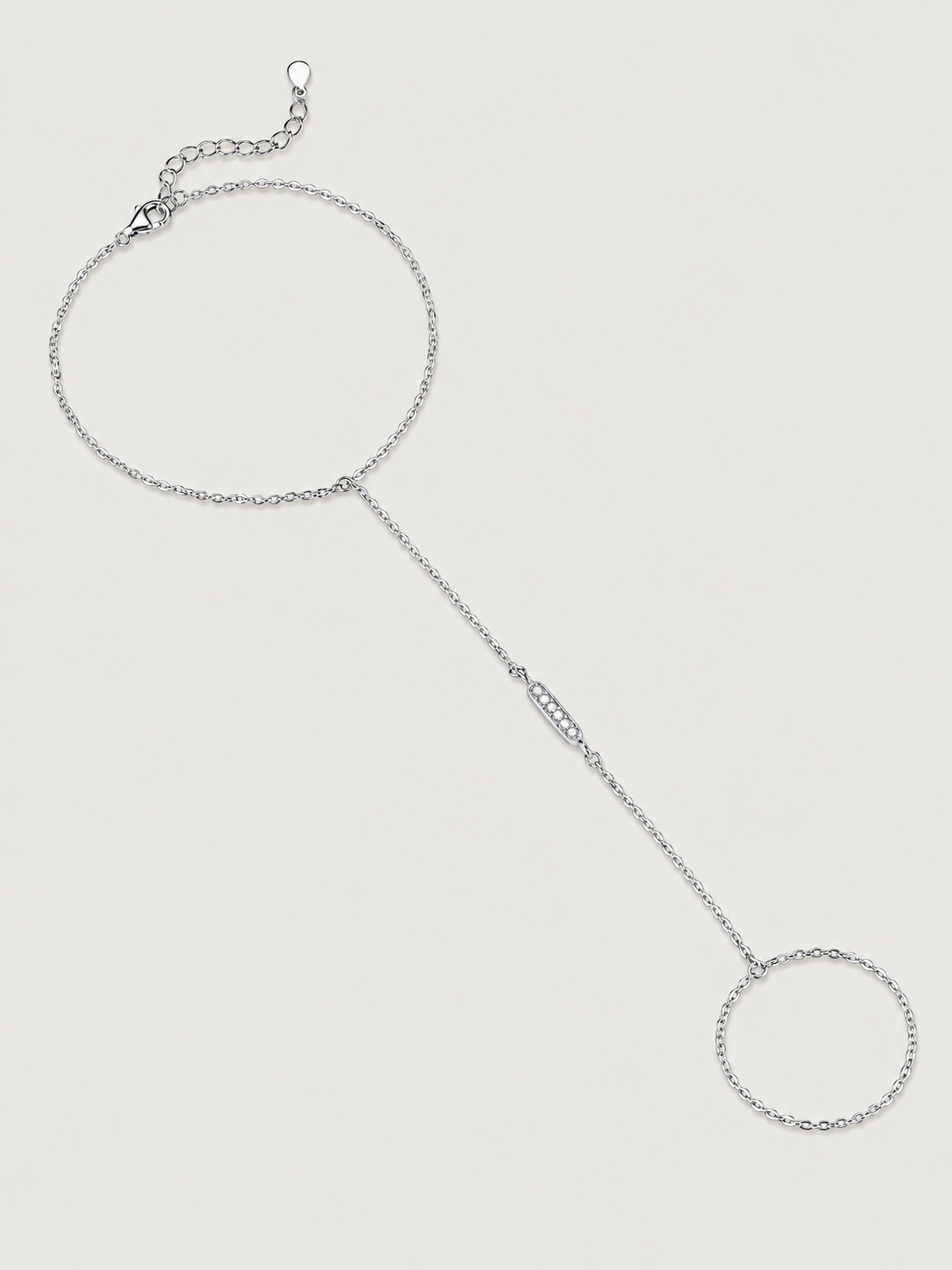 Brățară din argint 925 tip hand chain cu cerc și zirconii 5A Sparkle Circle