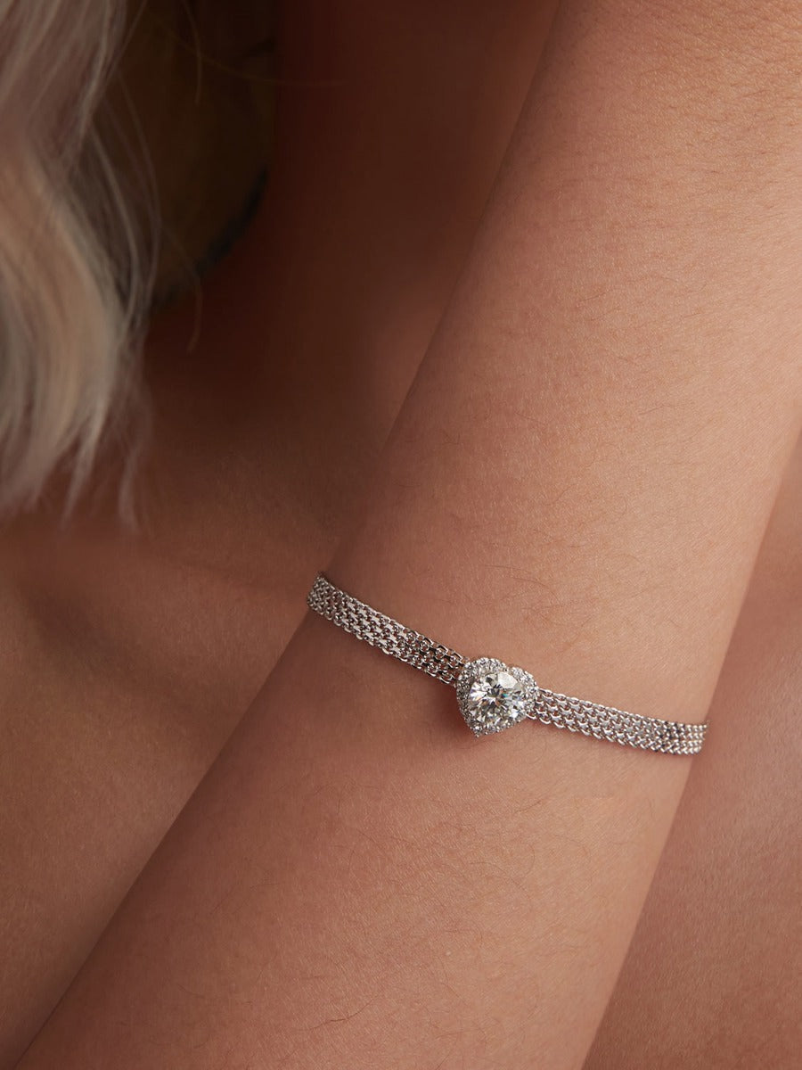 Brățară argint cu inimă și moissanite mare strălucitor