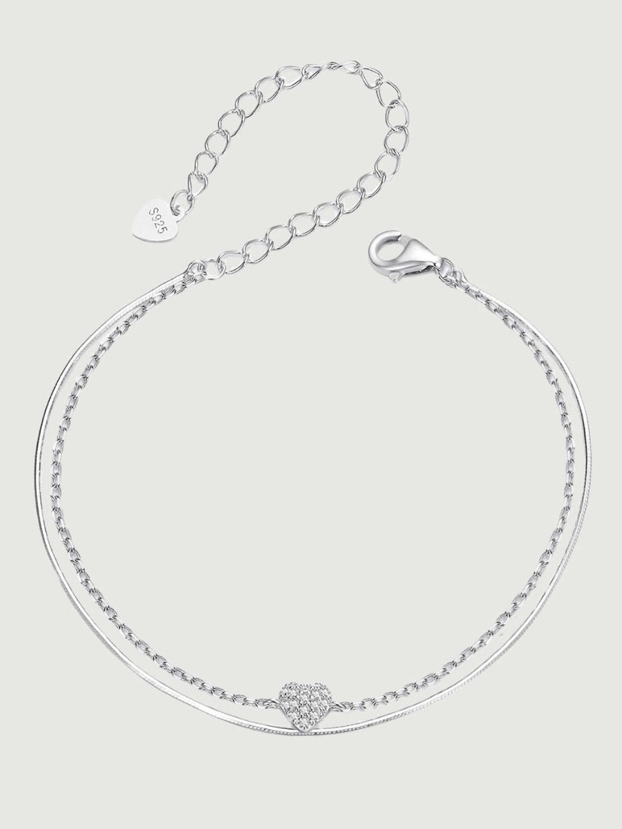 Bratara din argint 925 Layered Love cu pandantiv inimă și zirconii strălucitoare