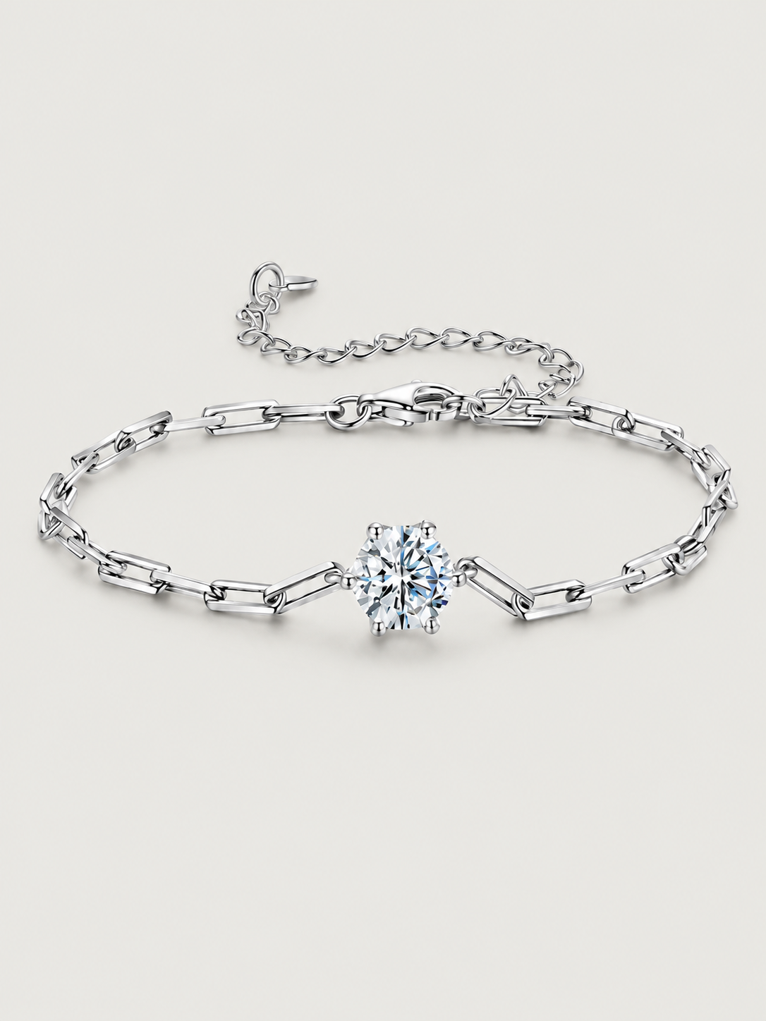 Brățară din argint cu moissanite 1ct și lanț paperclip