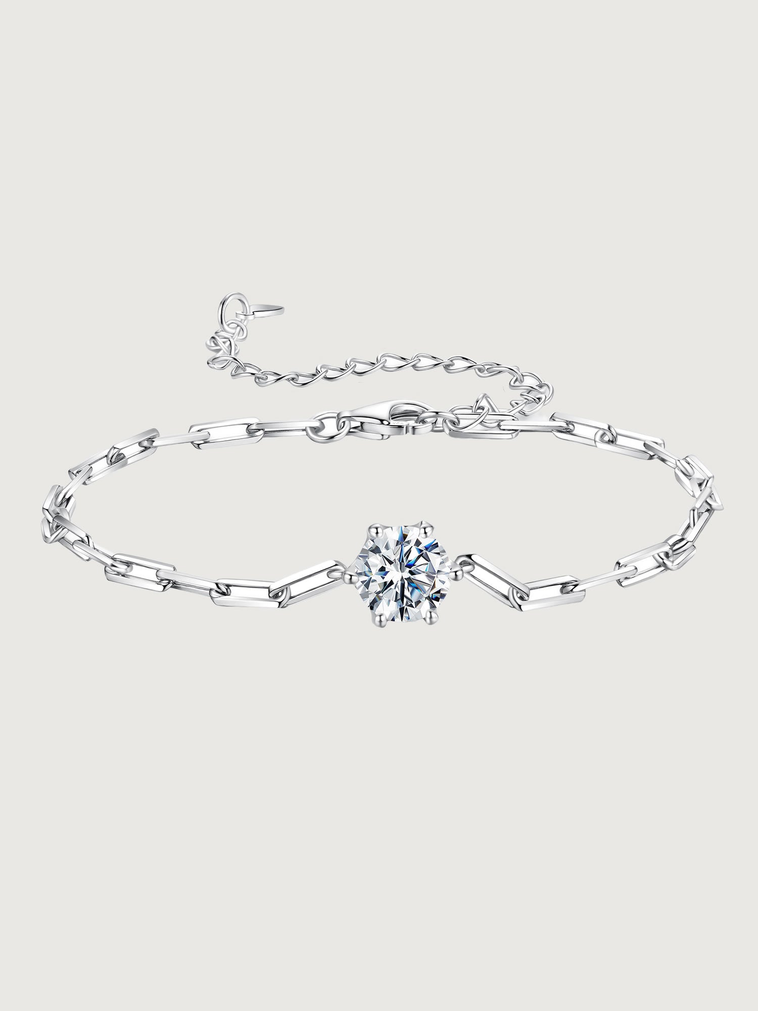 Brățară din argint cu moissanite 1ct și lanț paperclip