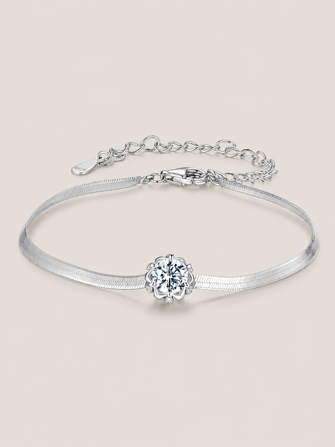 Brățară din argint cu moissanite și lanț snake Serene Glow
