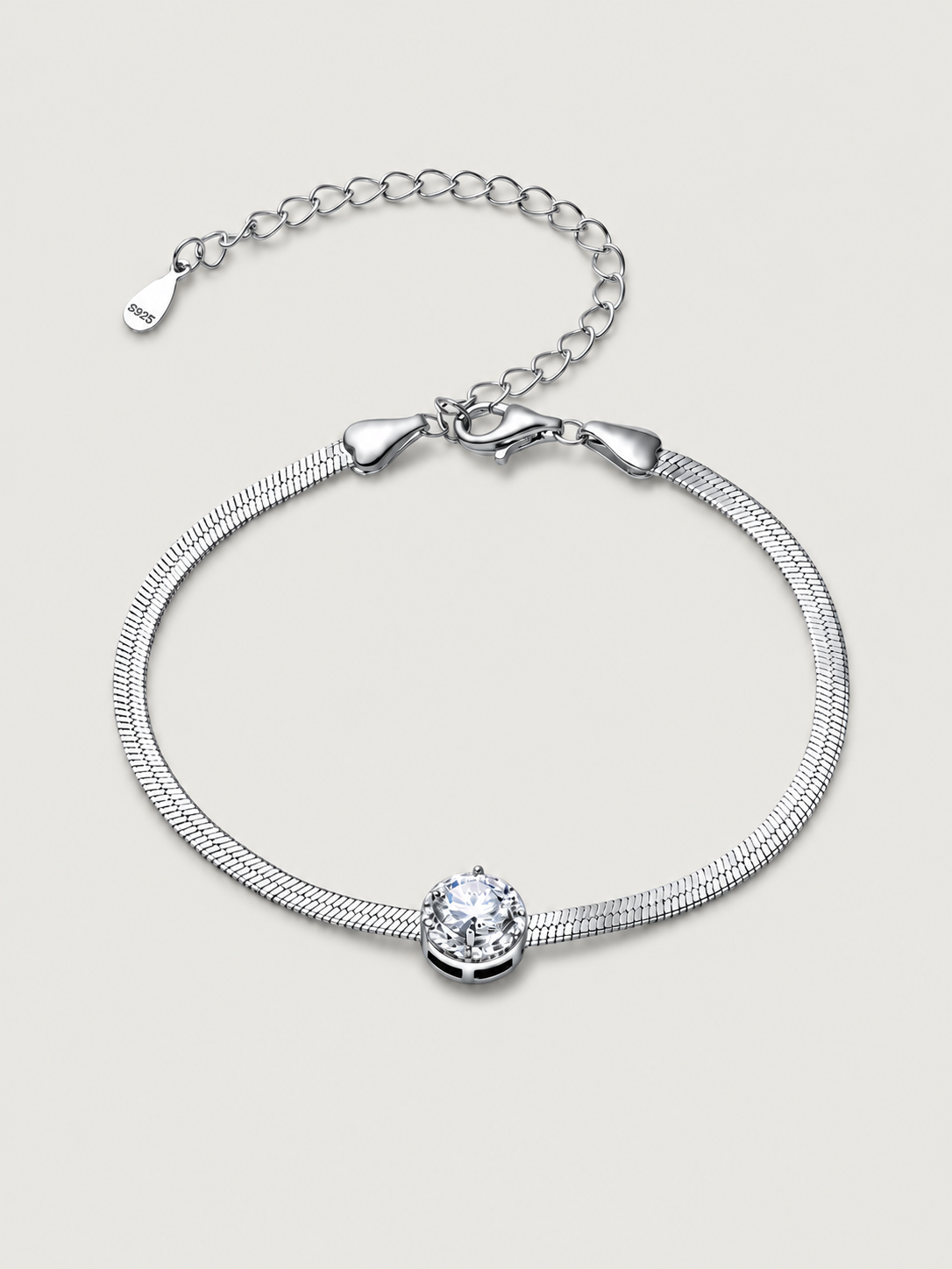 Brățară din argint cu lanț snake și moissanite central halo