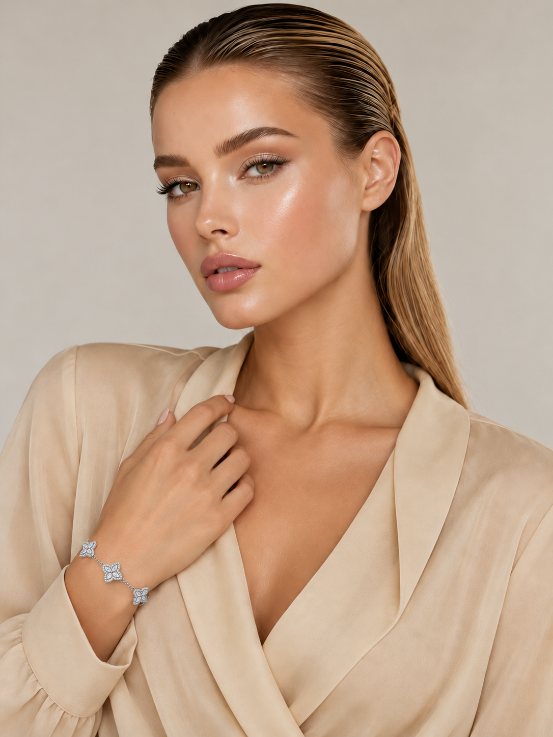 Brățară din Argint Moissanite Silver Stellar Clover pe model