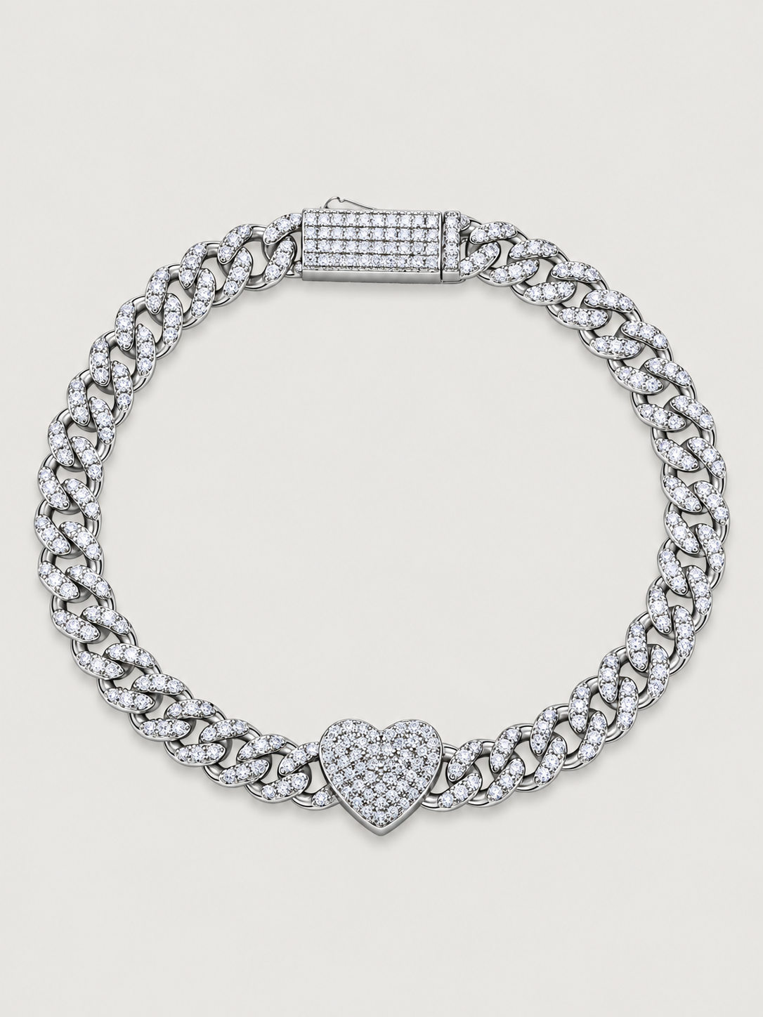 Brățară din Argint Moissanite Silver Stellar Heart Cuban