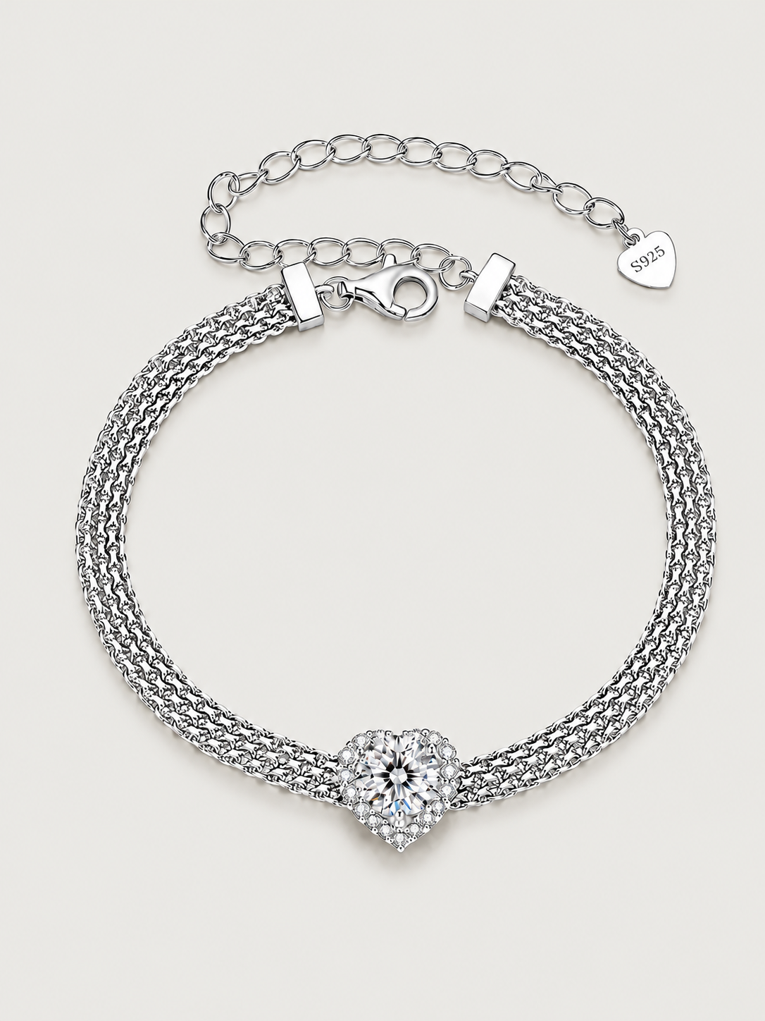 Brățară din argint cu inimă și moissanite 1ct Whispers of Love