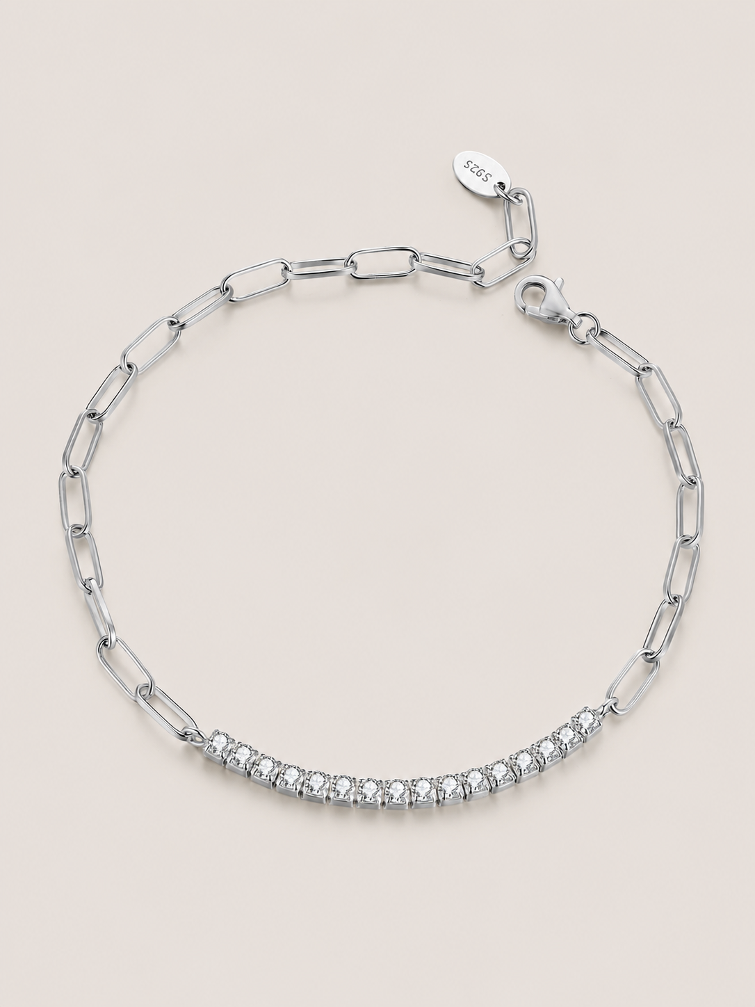 Brățară din argint 925 cu moissanite și zale geometrice elegante