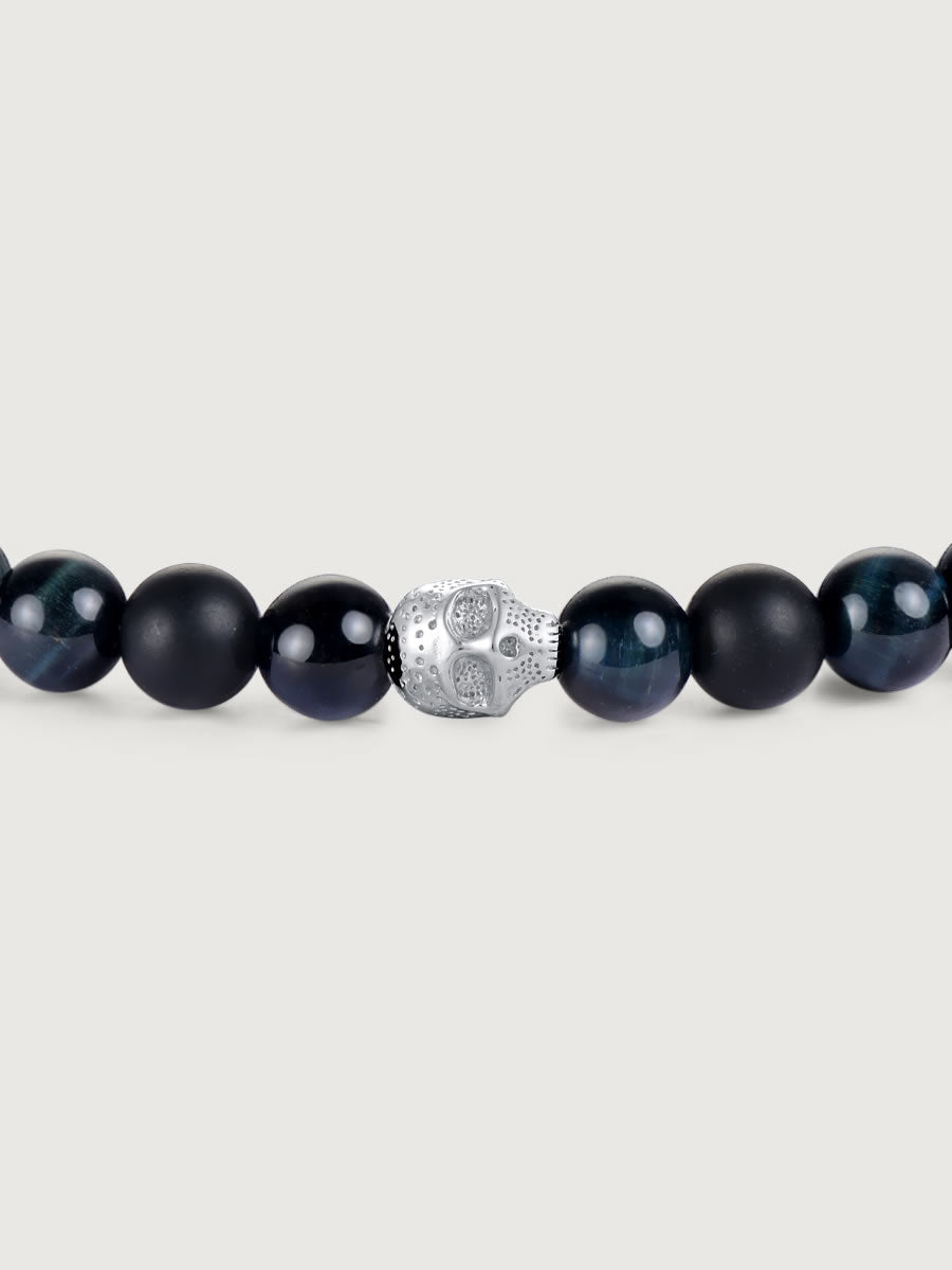 Bratara barbati din argint cu blue tiger eye si onix ideala pentru cadou