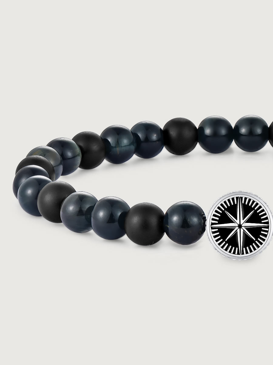 Detaliu bratara blue tiger eye si onix mat 6mm