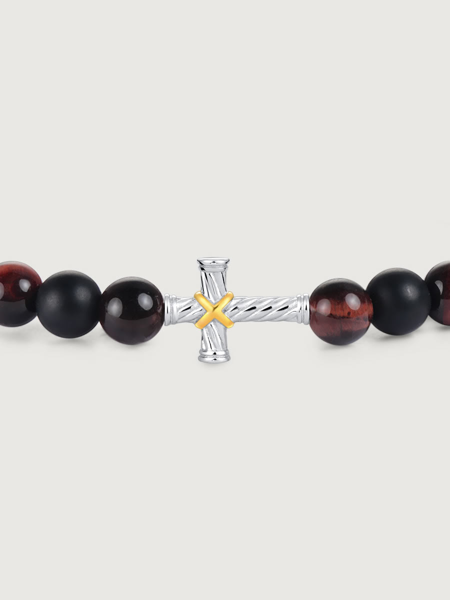 Bratara barbati din argint cu red tiger eye si onix ideala pentru cadou