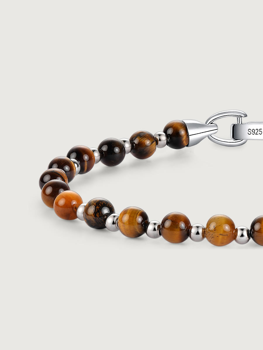 Detaliu bratara Tiger Eye cu bile din argint