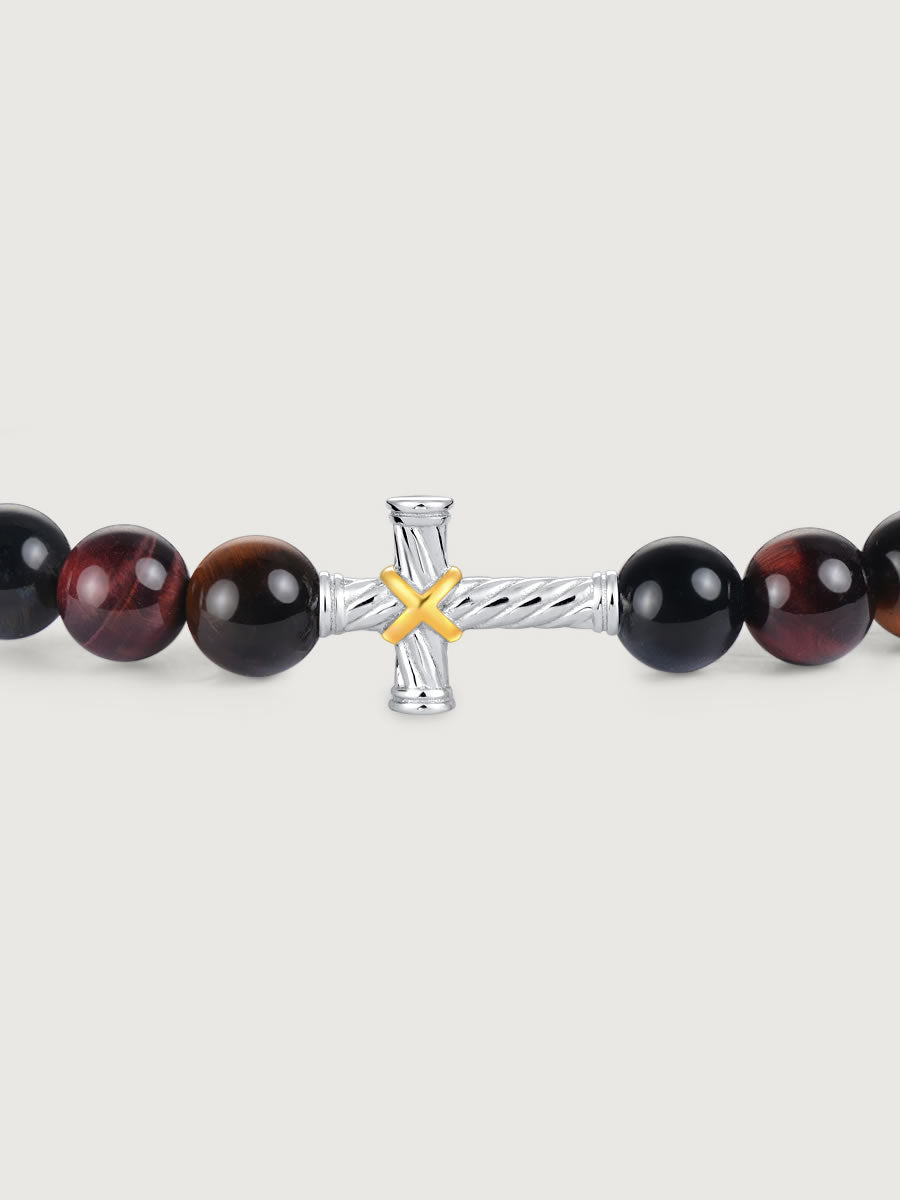 Bratara barbati din argint cu tiger eye multicolor ideala pentru cadou