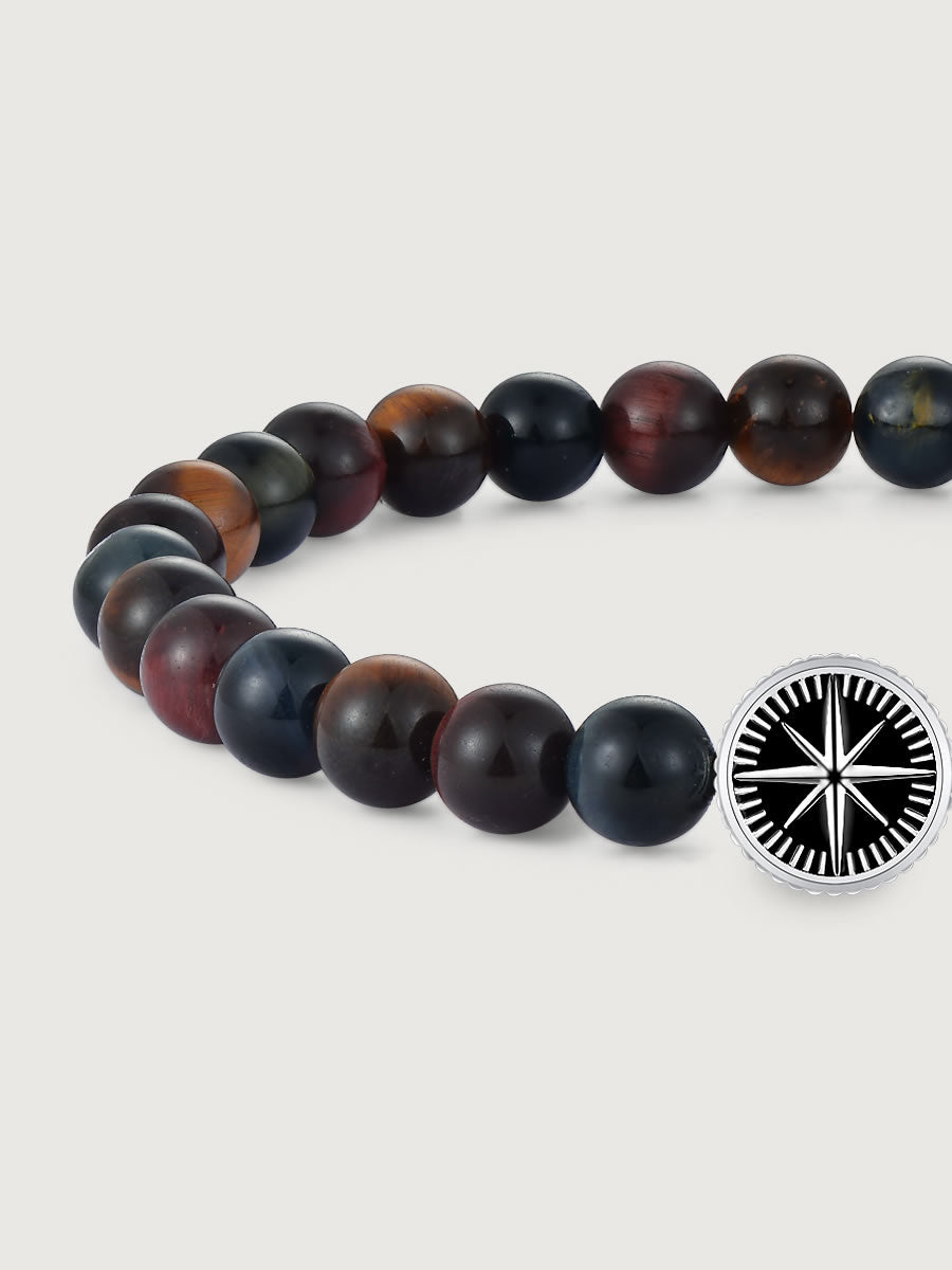 Detaliu bratara tiger eye multicolor 6mm cu reflexii naturale