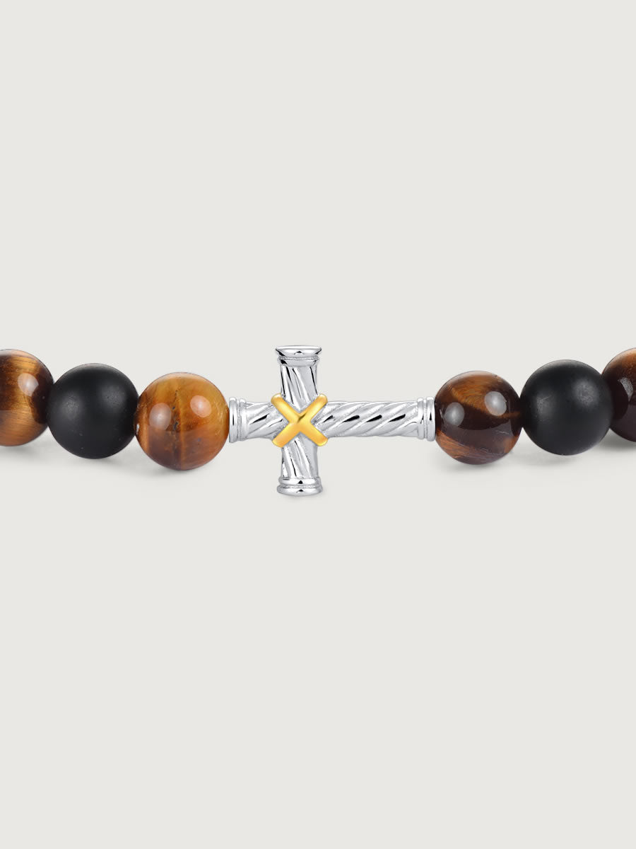 Bratara barbati din argint cu tiger eye si onix ideala pentru cadou