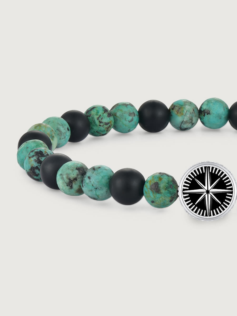 Detaliu bratara turcoaz african si onix mat 6mm