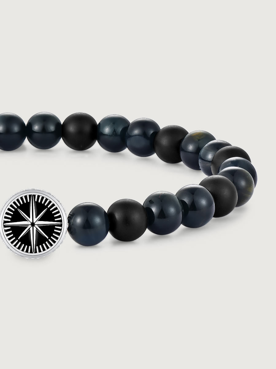 Element compass din argint 925 pe bratara cu blue tiger eye si onix