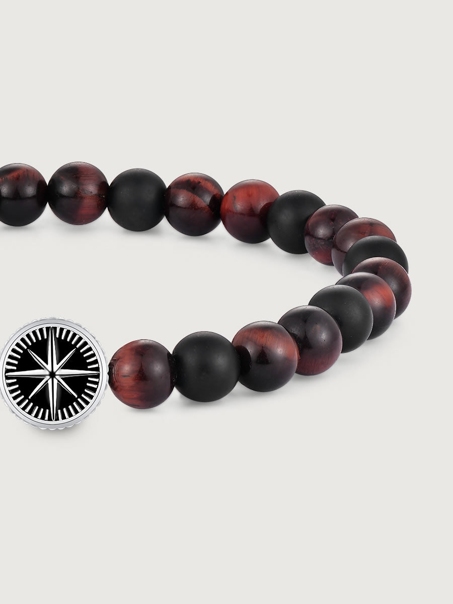 Element compass din argint 925 pe bratara cu red tiger eye si onix