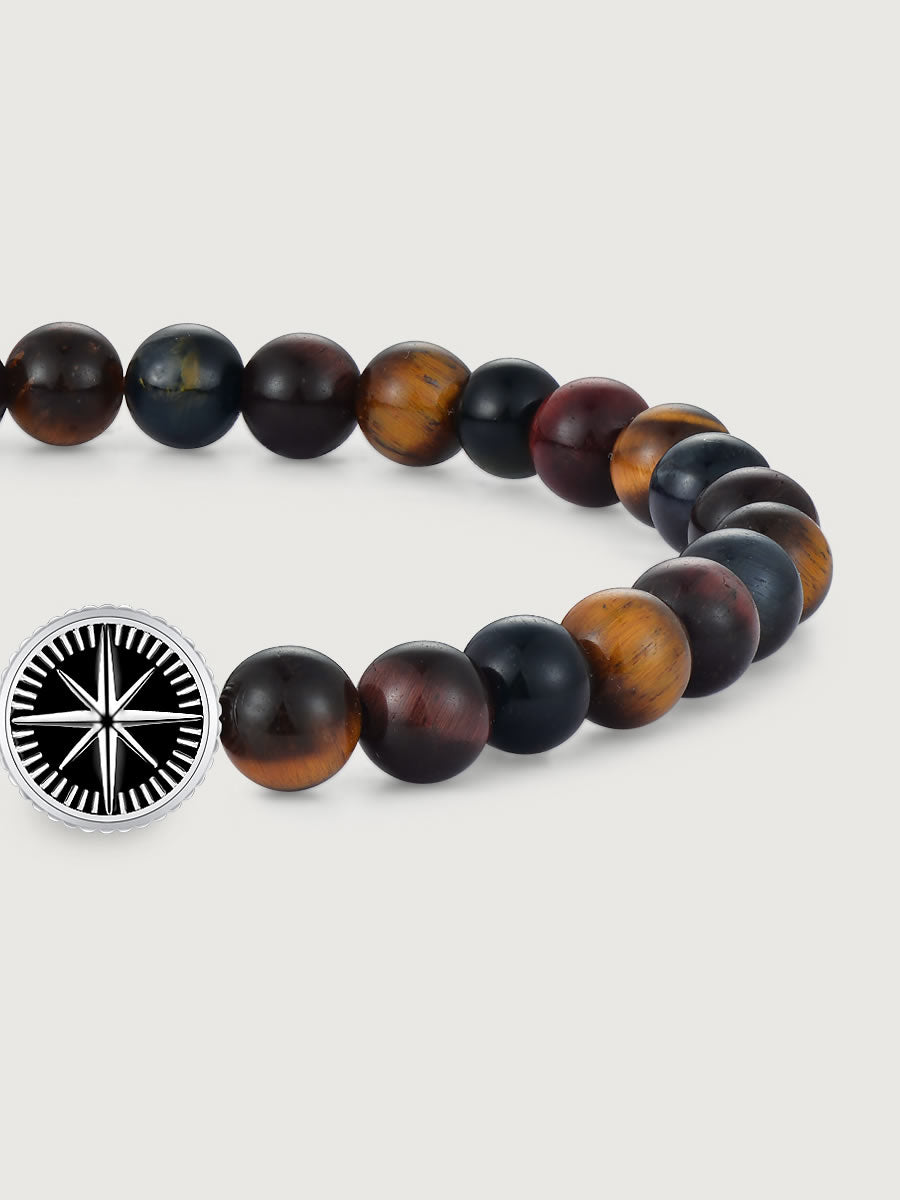 Element compass din argint 925 pe bratara tiger eye multicolor