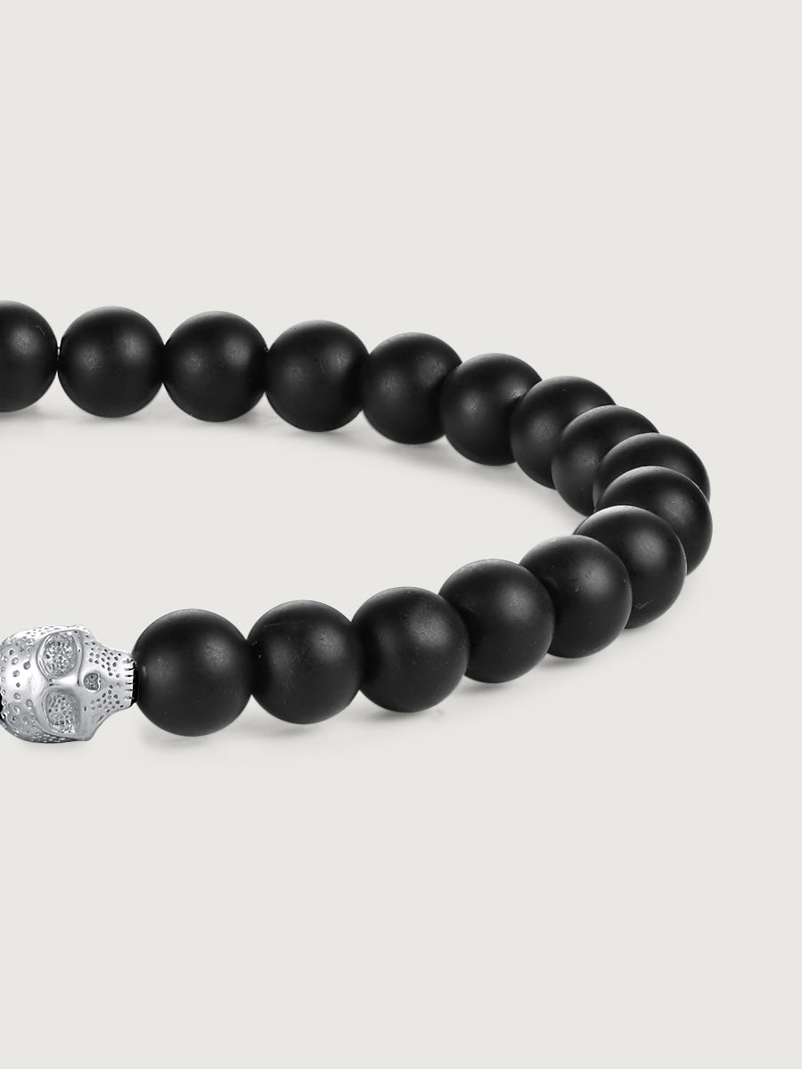 Element craniu din argint 925 pe bratara onix mat