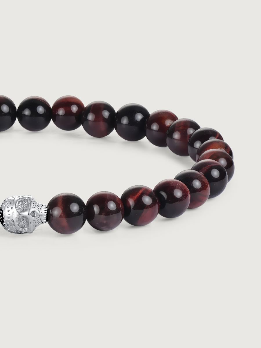 Element craniu din argint 925 pe bratara red tiger eye