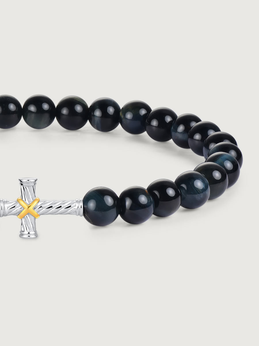 Element cruce din argint 925 pe bratara blue tiger eye