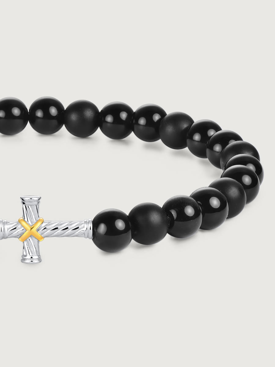 Element cruce din argint 925 pe bratara onix mix