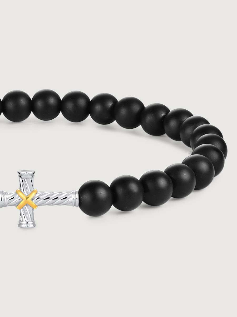 Element cruce din argint 925 pe bratara onix negru