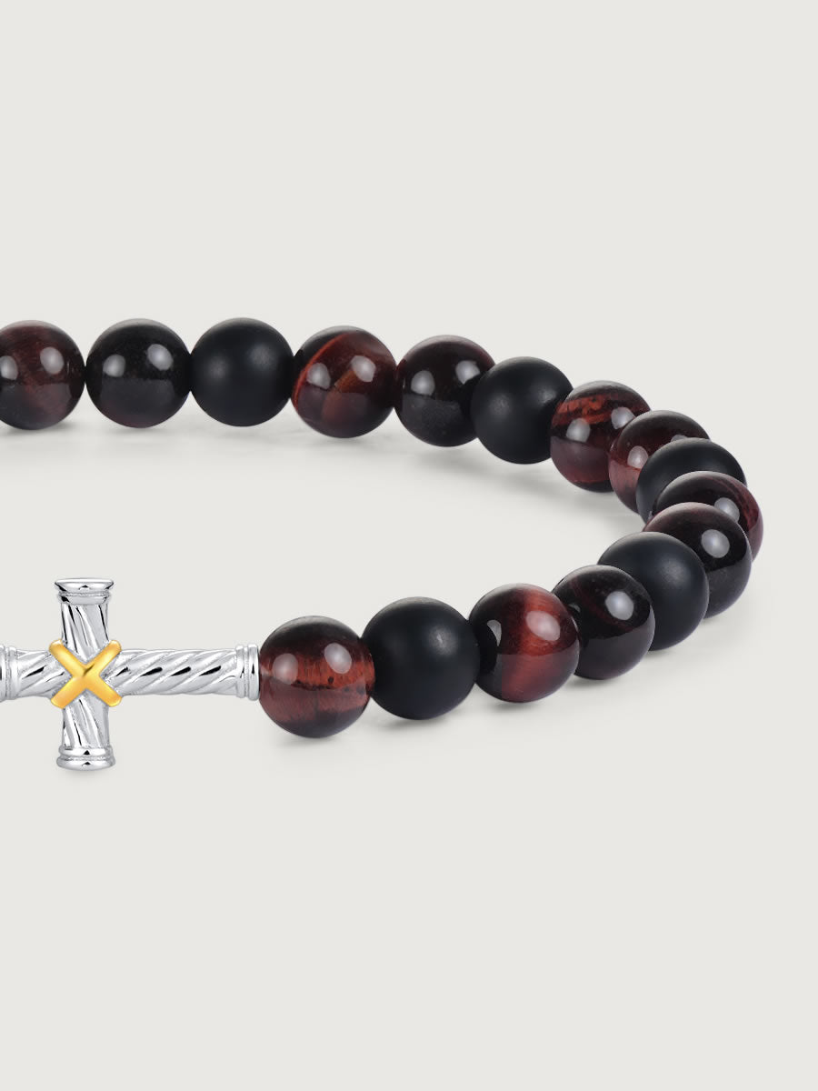 Element cruce din argint 925 pe bratara red tiger eye si onix