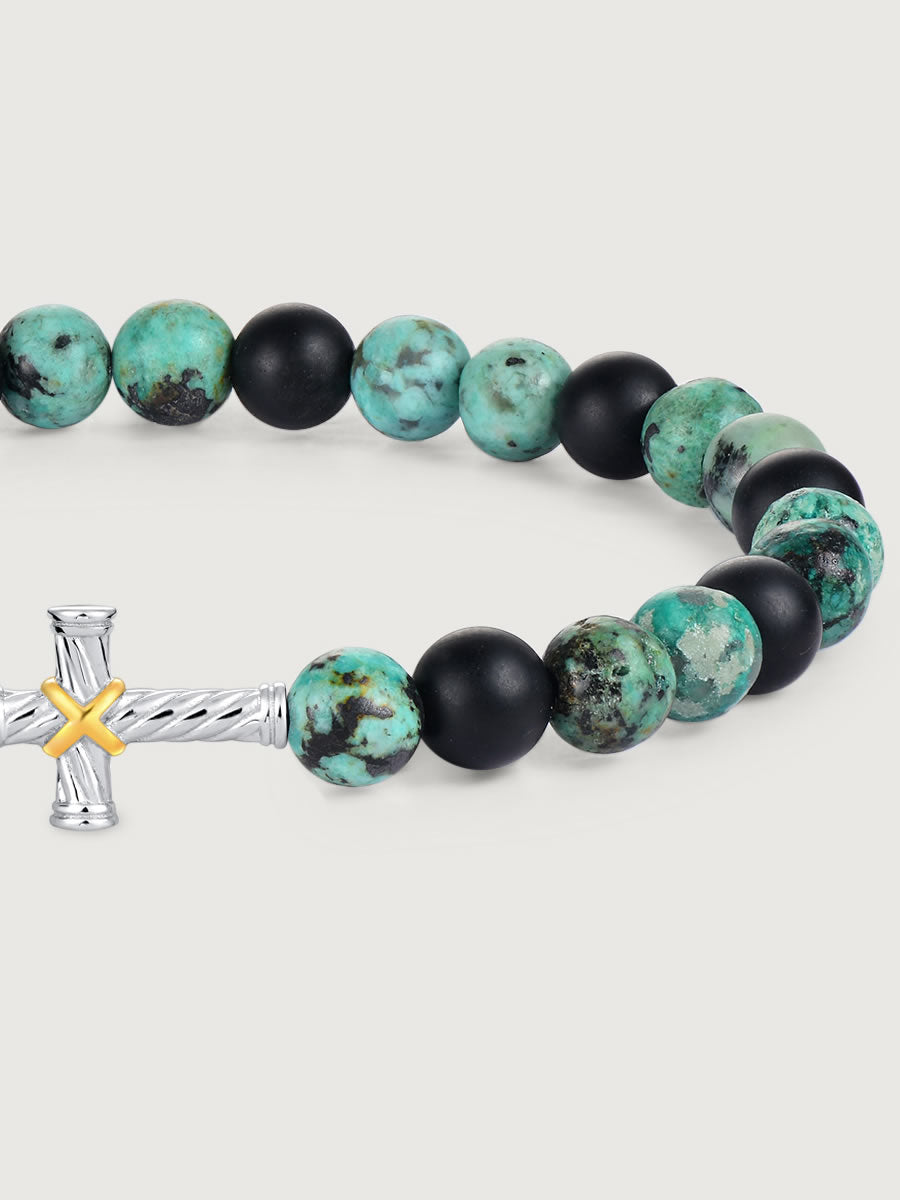 Element cruce din argint 925 pe bratara turcoaz si onix