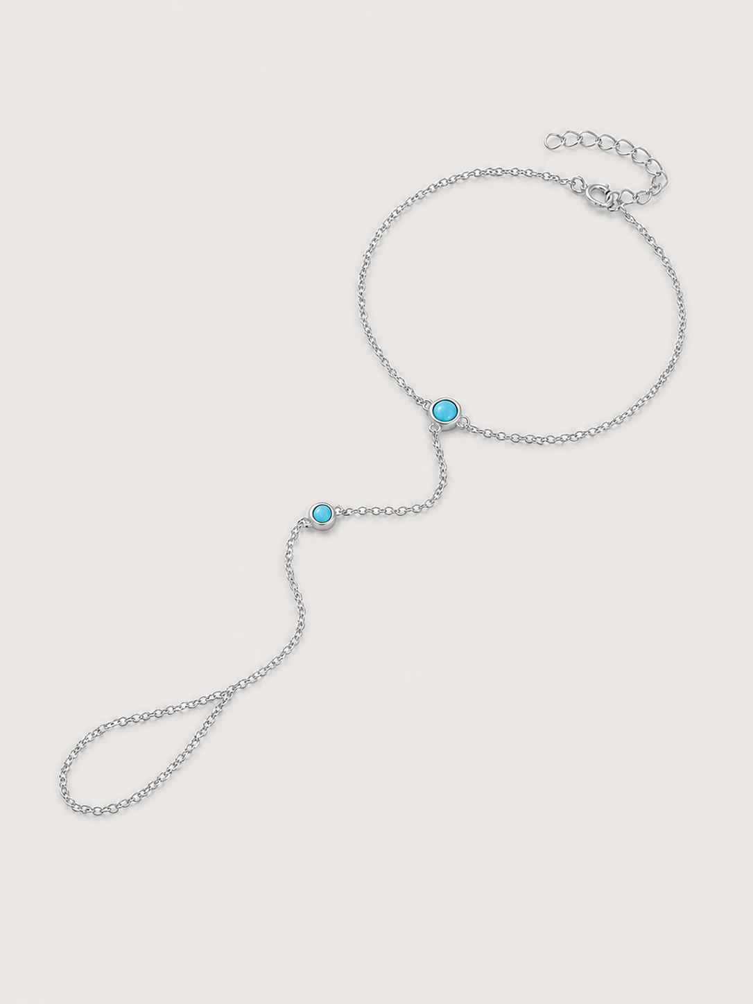 Brățară hand chain argintie cu turcoaz