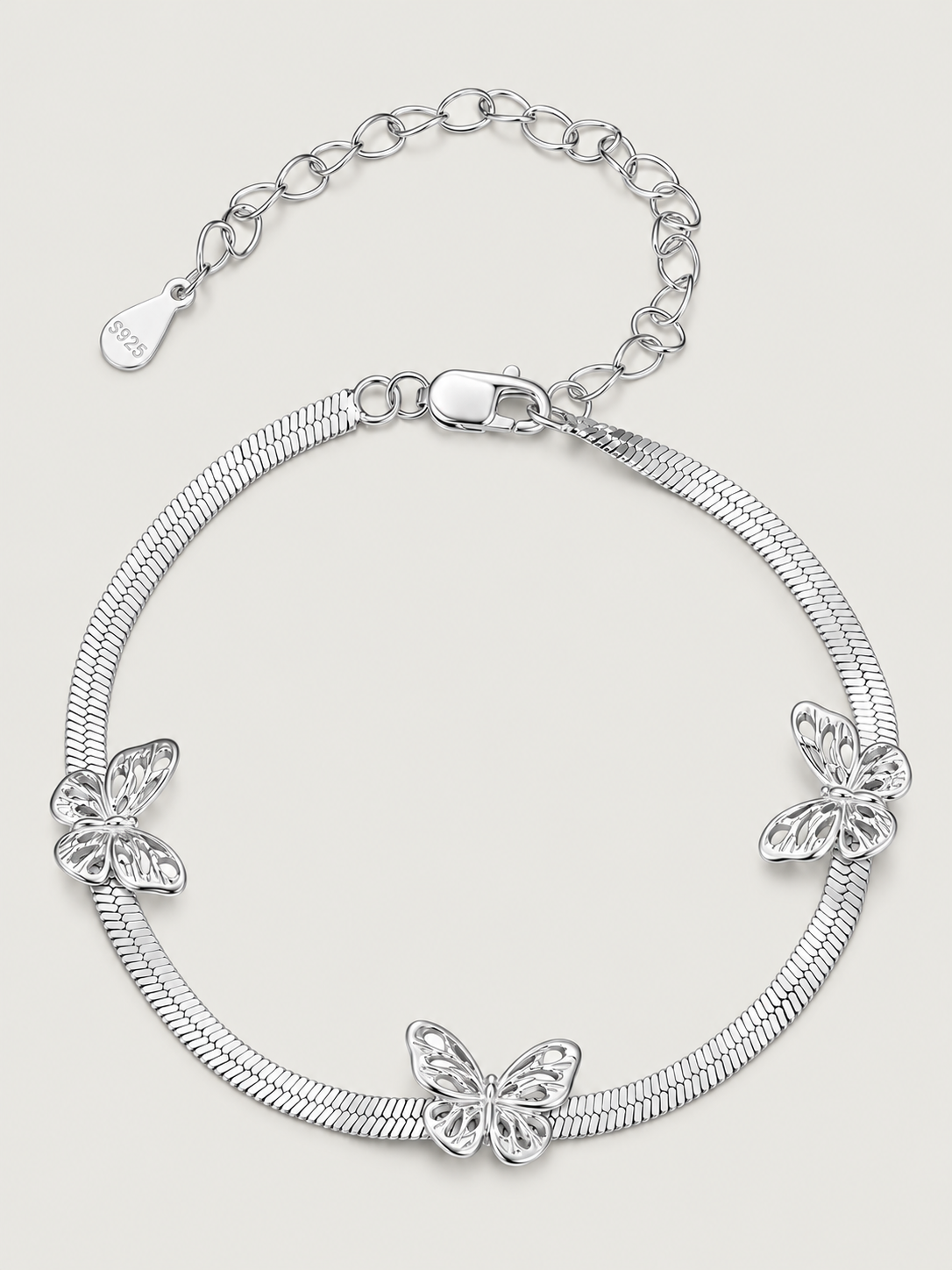 Brățară din argint 925 cu fluturi și lanț tip snake chain Flight of Grace