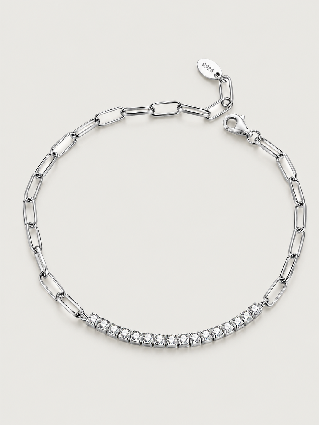 Brățară din argint 925 cu moissanite și zale geometrice elegante