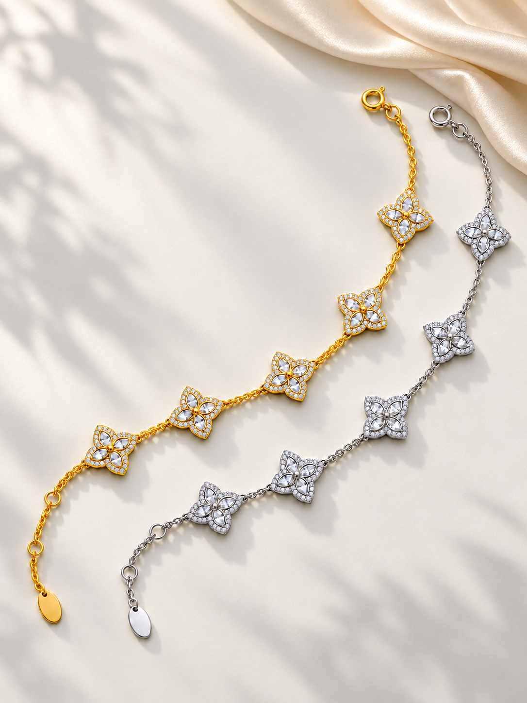Brățară Florală din Argint 925 Aurie si Argintie cu Moissanite