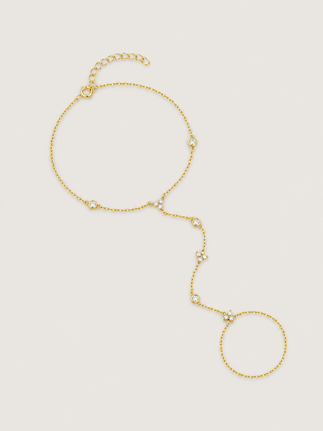 Brățară hand chain aurie cu flori și zirconii 5A