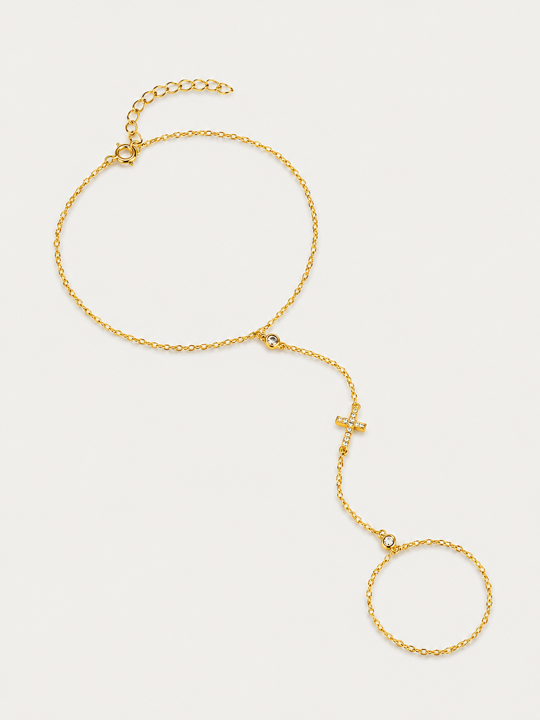 Brățară hand chain argintie cu cruce și zirconii