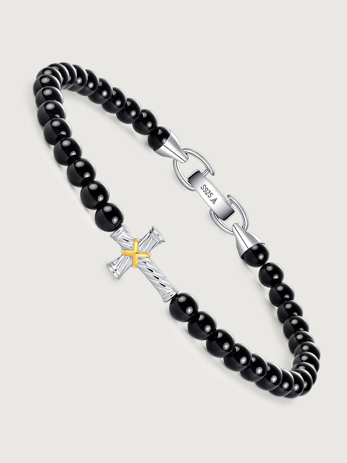 Bratara barbati cu onix negru si inchidere din argint si element cruce