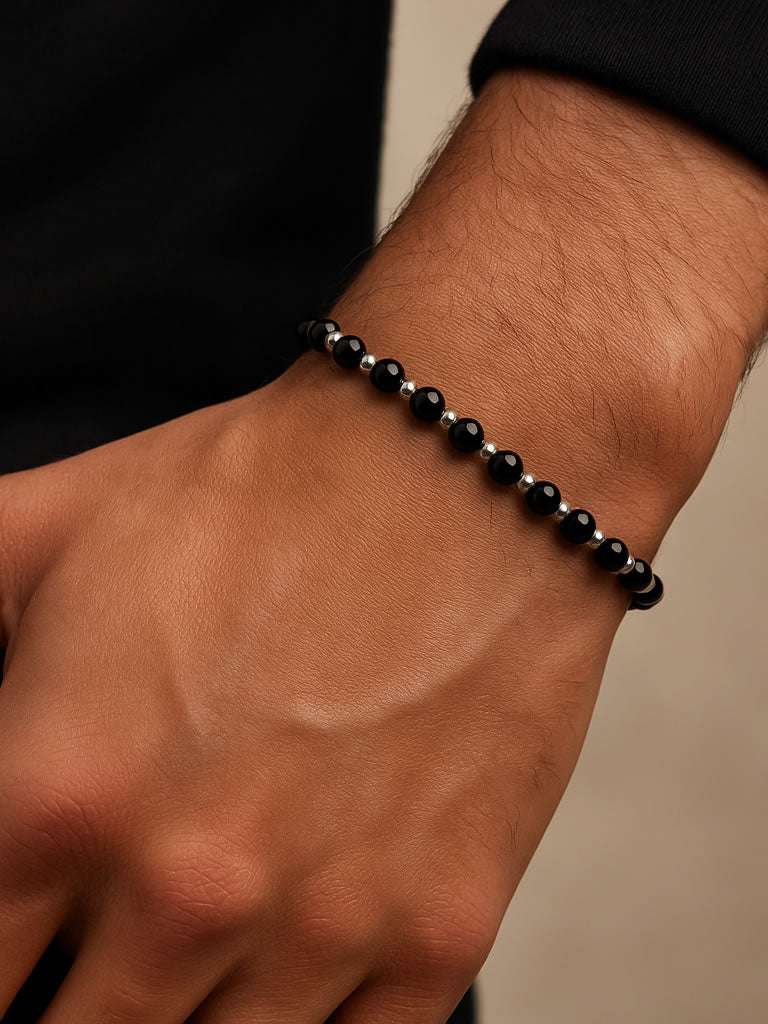 Bratara barbati cu pietre naturale onix negru si argint 925