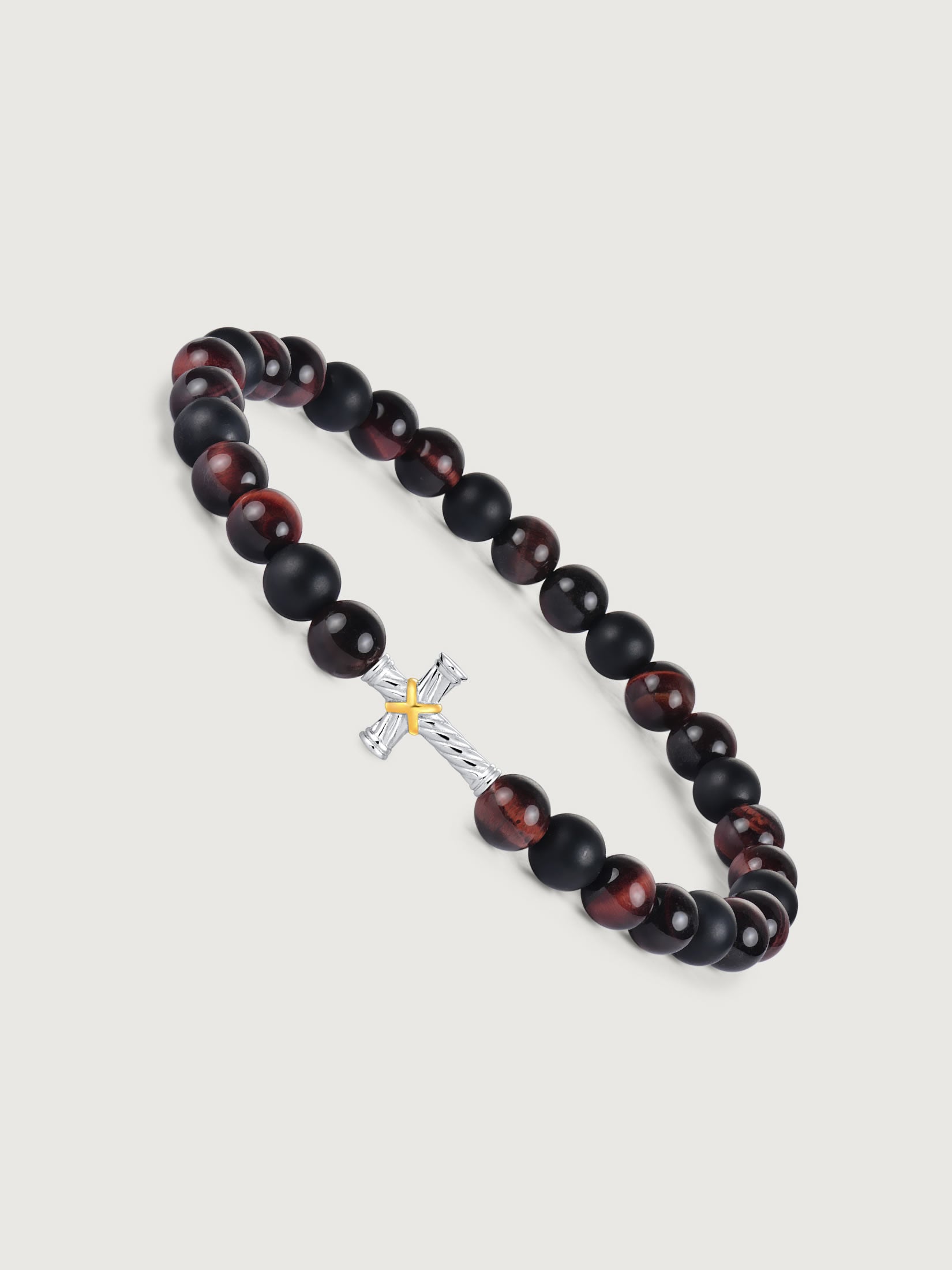 Bratara barbati cu pietre red tiger eye si onix si element cruce