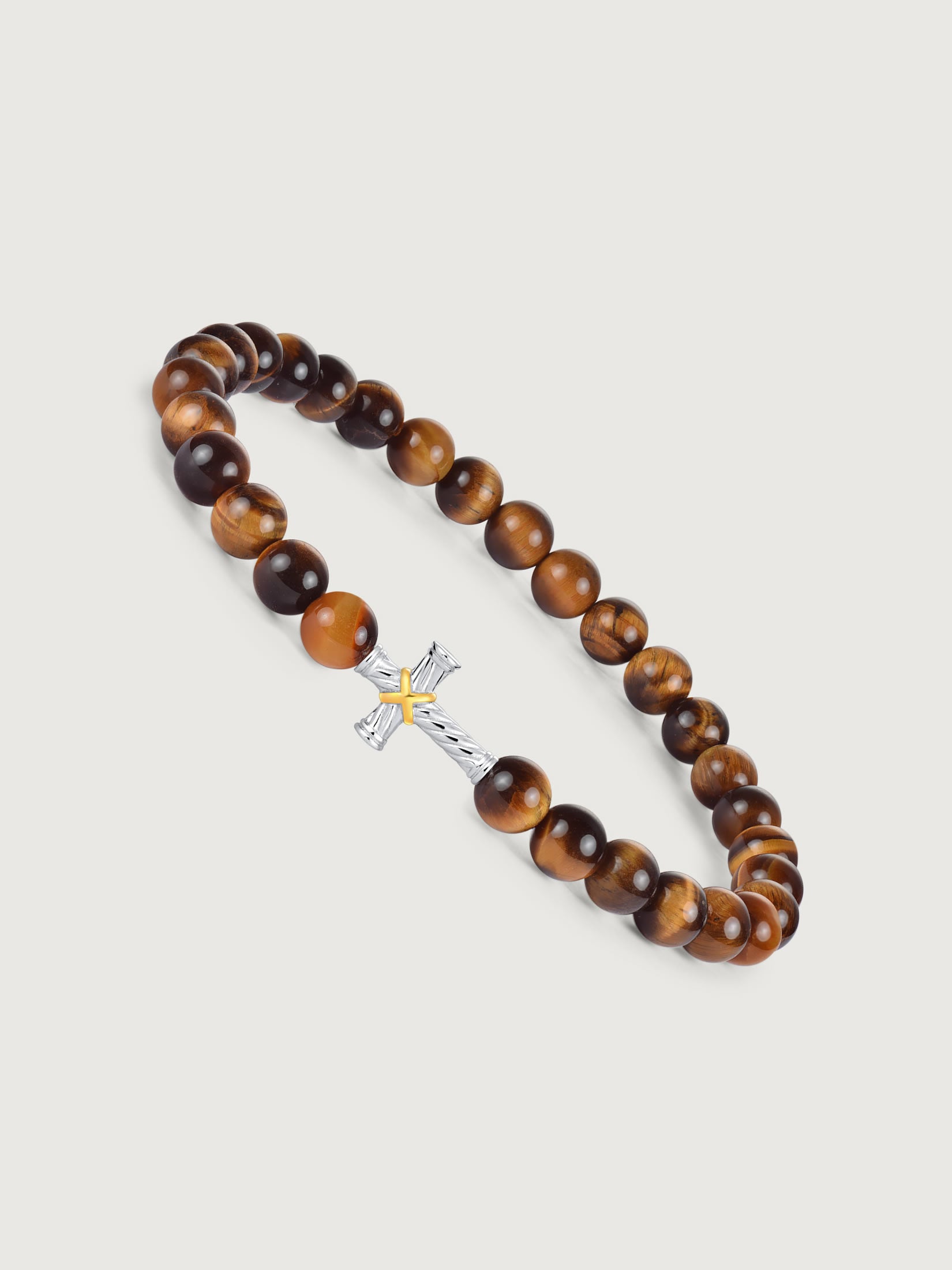 Bratara barbati cu pietre tiger eye si element cruce din argint