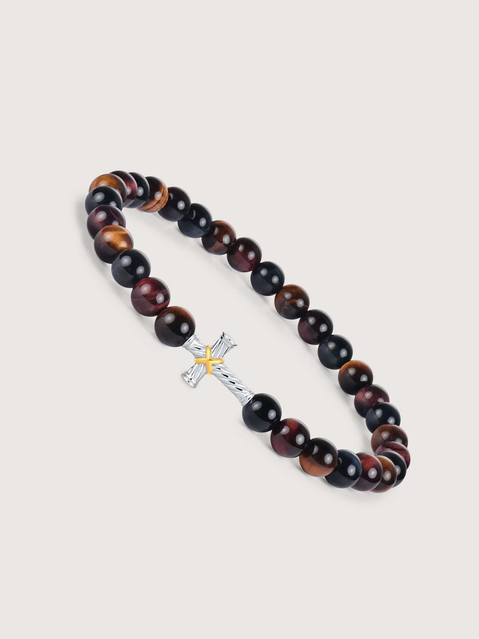 Bratara barbati cu pietre blue red yellow tiger eye si element cruce