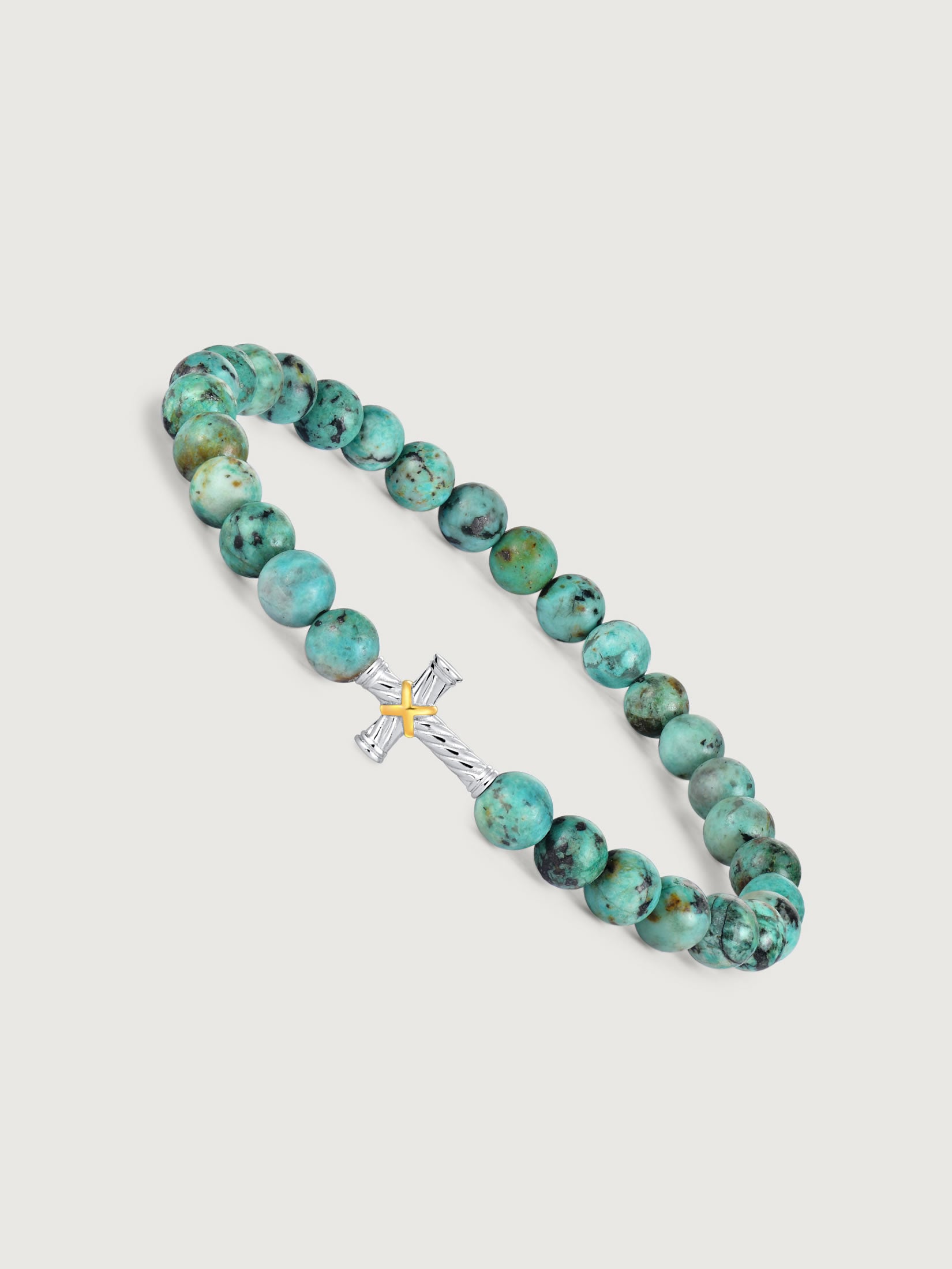 Bratara barbati cu pietre turcoaz african si element cruce din argint