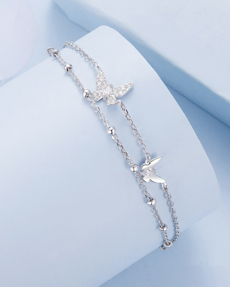 Bratara din argint Double Layer Butterfly