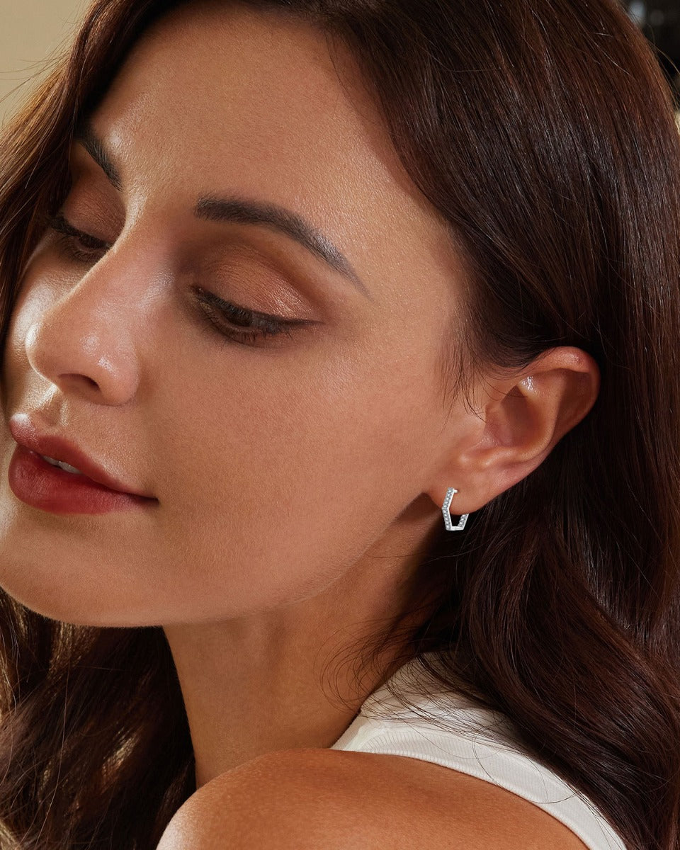 Cercei din Argint Hexagonal Elegance