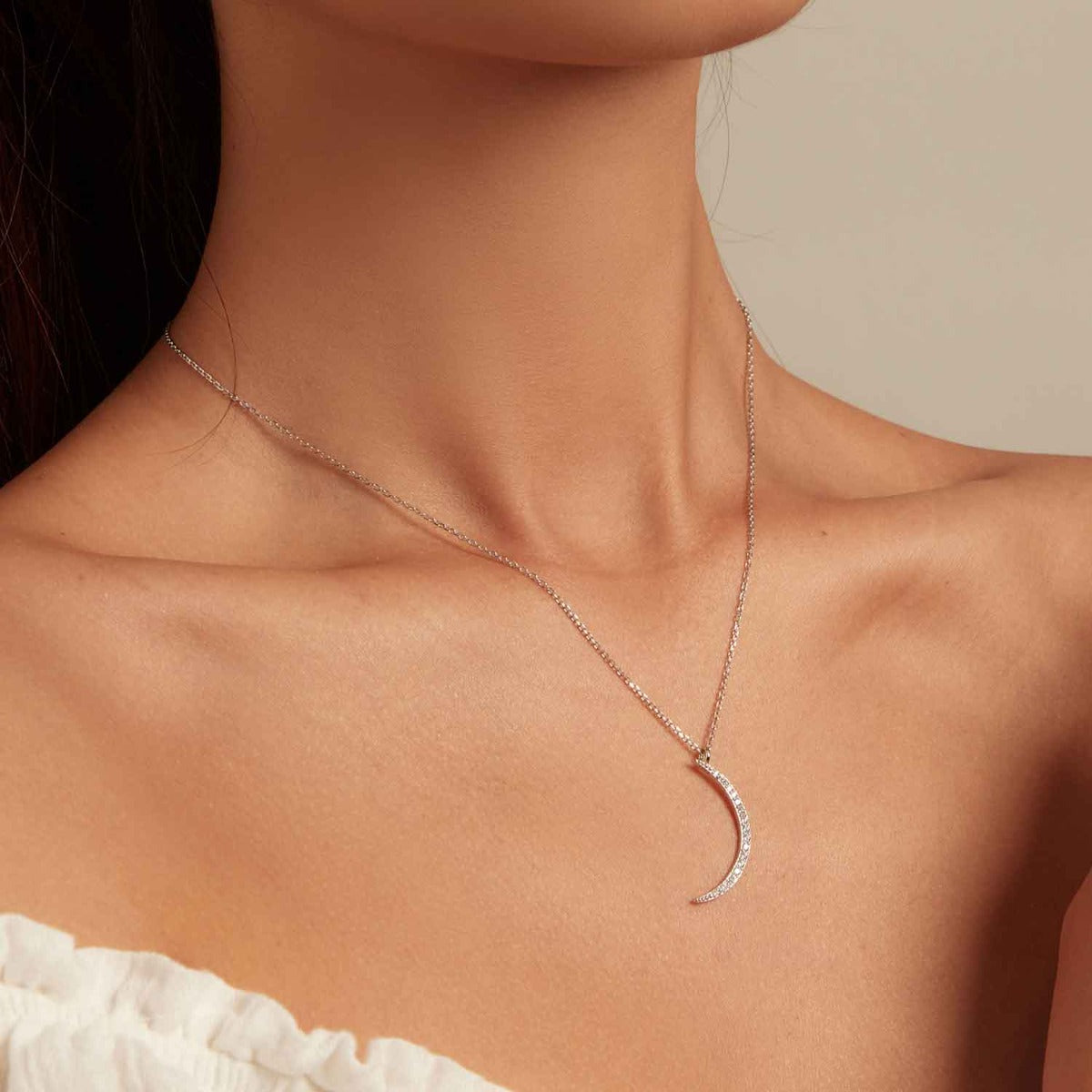 Pandantiv cu Lantisor din Argint Crescent Moon