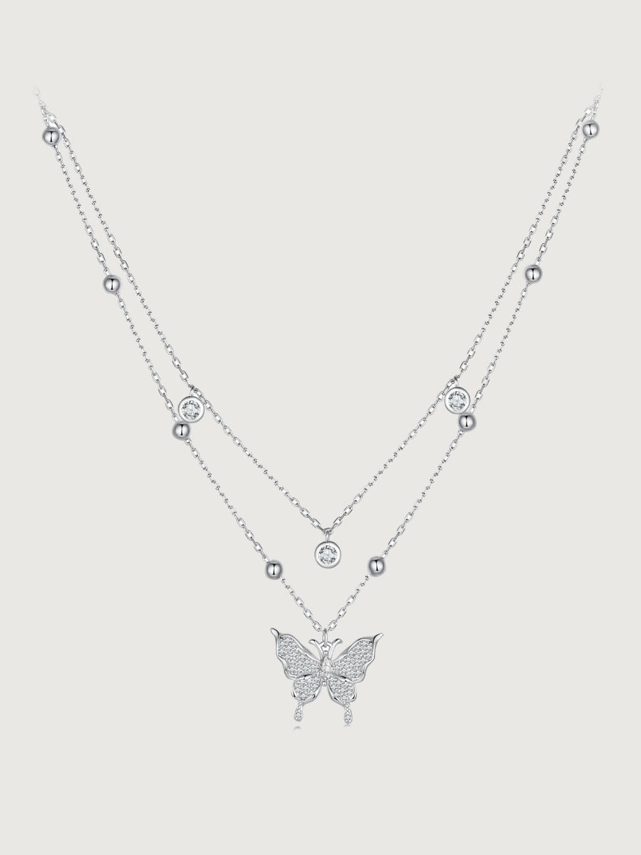 Pandantiv cu Lantisor din Argint Double Layer Butterfly