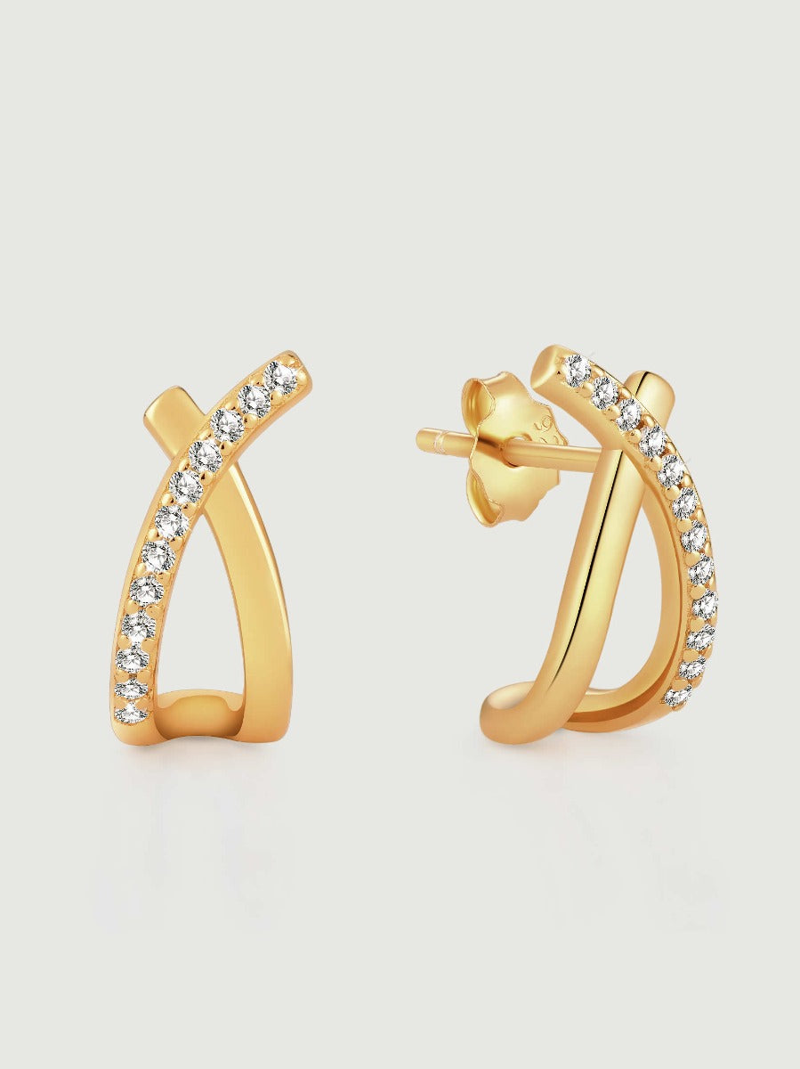 Cercei din argint 925 aurii Lustrous Arc cu zirconii