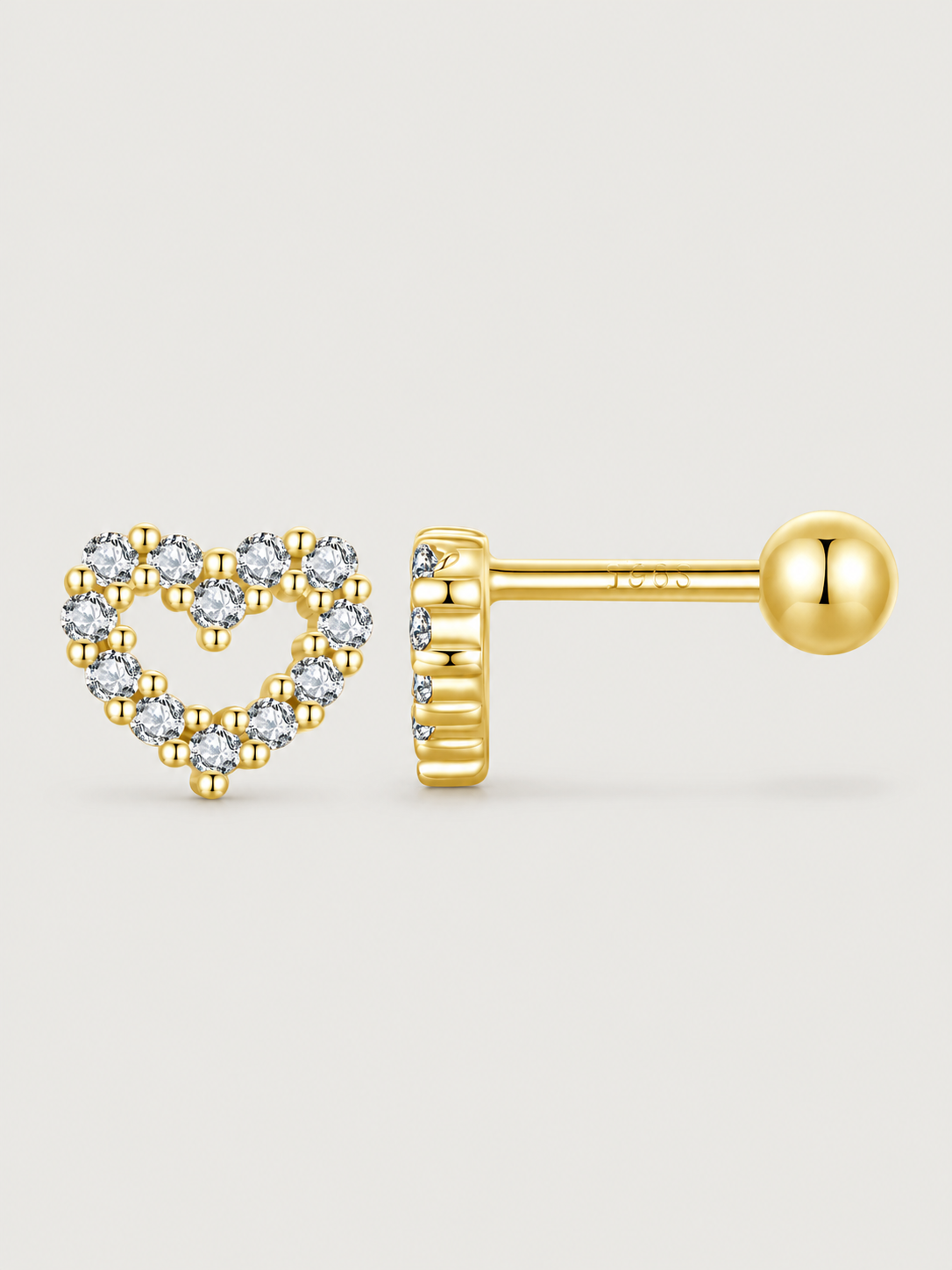 Cercei din argint 925 placat cu aur în formă de inimă cu zirconiu cubic Sparkling Heartbeat Gold